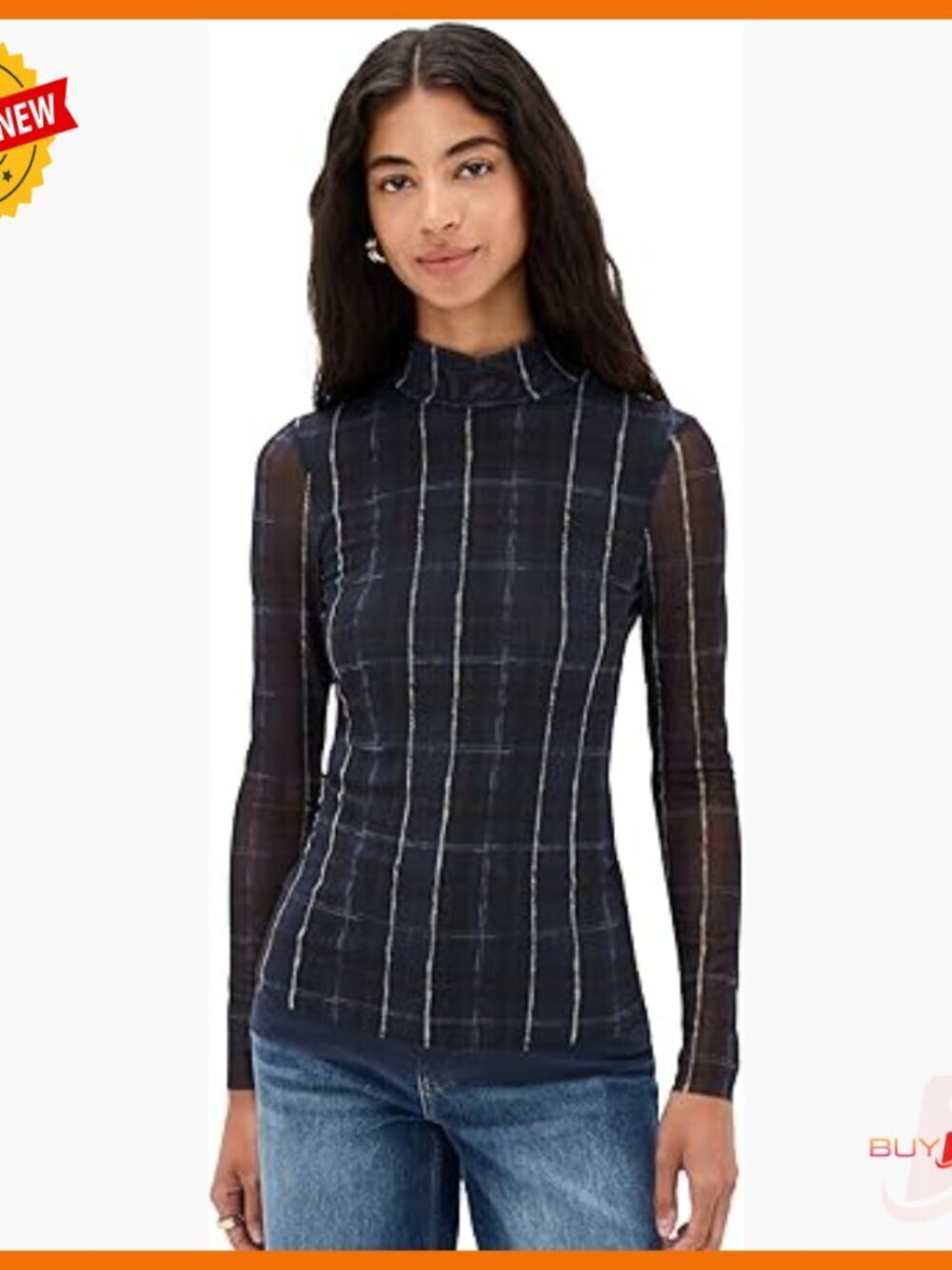 Fitted Mesh Blouse Long Sleeve Turtleneck Office Night Out Stretch